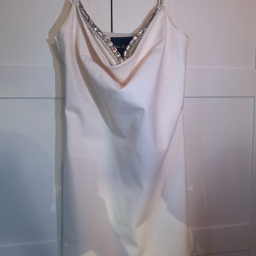 Nana Jacqueline Elise White Mini Dress with Embellished Neckline
